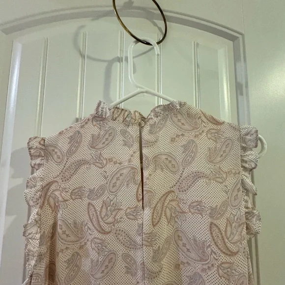 Ann Taylor Light Pink and Baby Blue Paisley/Floral Patterned Midi Dress Ruffled - Picture 8 of 11